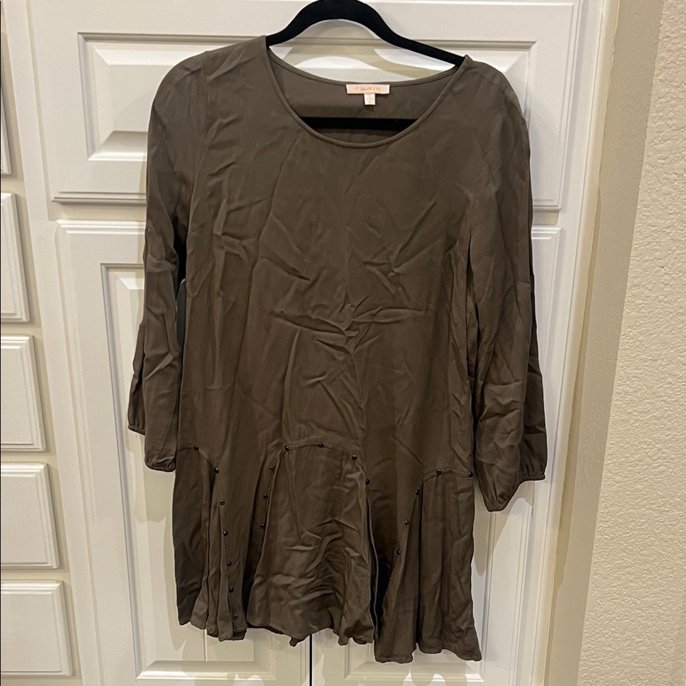 Skies Are Blue Olive Green Tunic with Snap Panel Detail